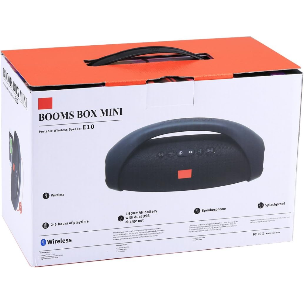 BooMs Box Mini a prueba de salpicaduras altavoz Bluetooth V3.0 estéreo portátil con asa para smartphones y tablet PC, micrófono