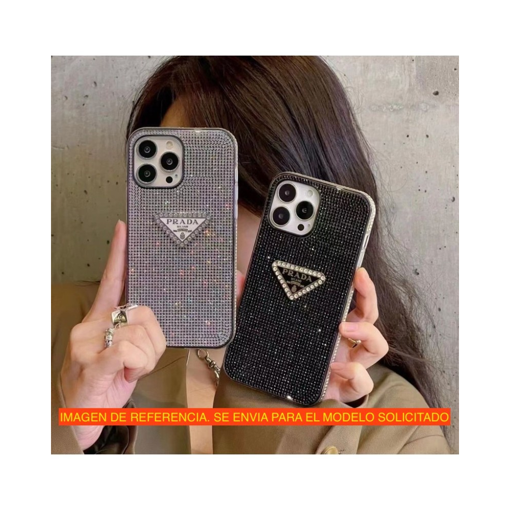 Case iPhone 12 Pro Max 6.7 Prada Negro Piedras Funda Protector